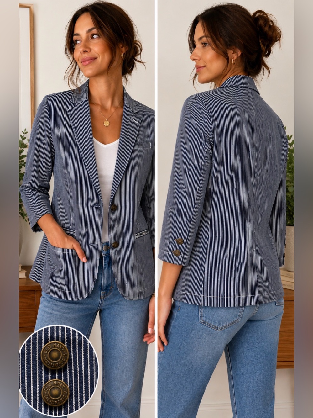 Old Navy Railroad Stripe Cotton Blazer Jacket Medium